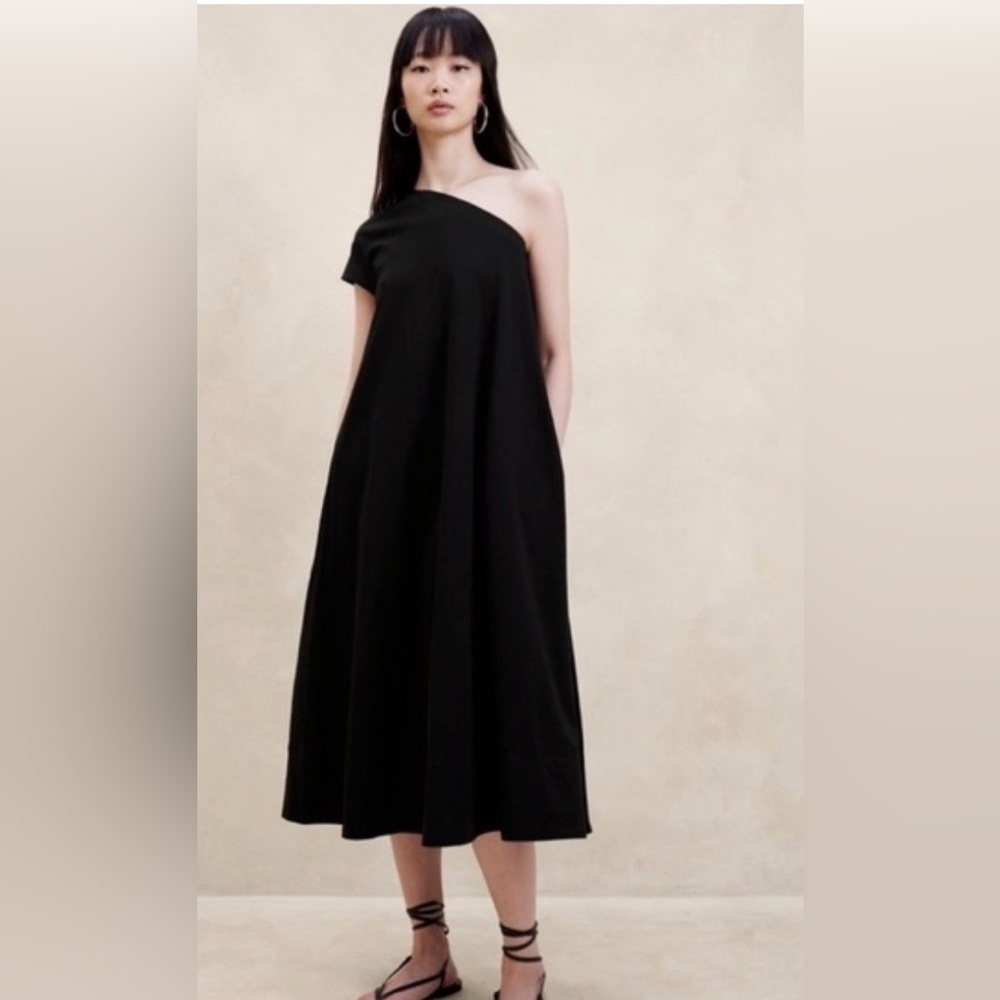 Banana Republic Odile Black One-Shoulder Cotton Maxi Dress